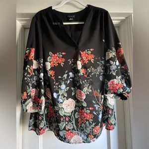 Black Floral Tunic Blouse, 2X
